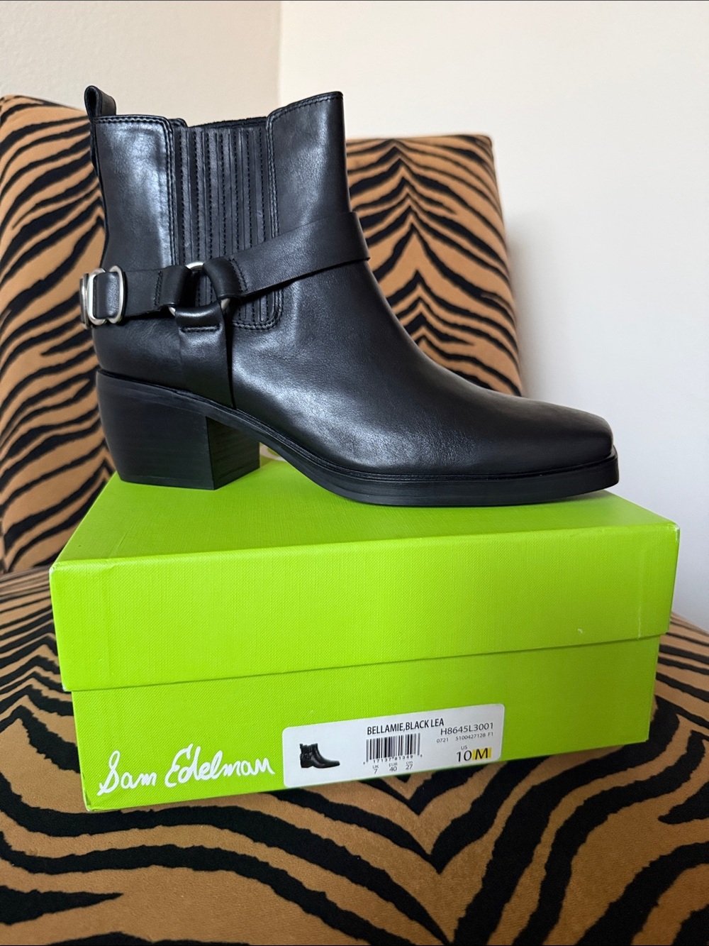 Sam Edelman Bellamie, Black Leather Buckle Ankle Boot
